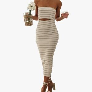 New Strapless Bodycon Midi Dress
